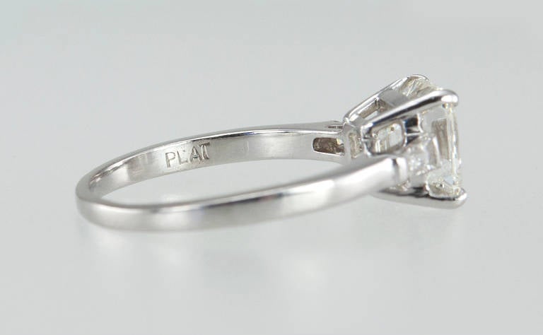 2.02 Carat Square Emerald Cut Diamond with Tapered Baguettes 1940s 2
