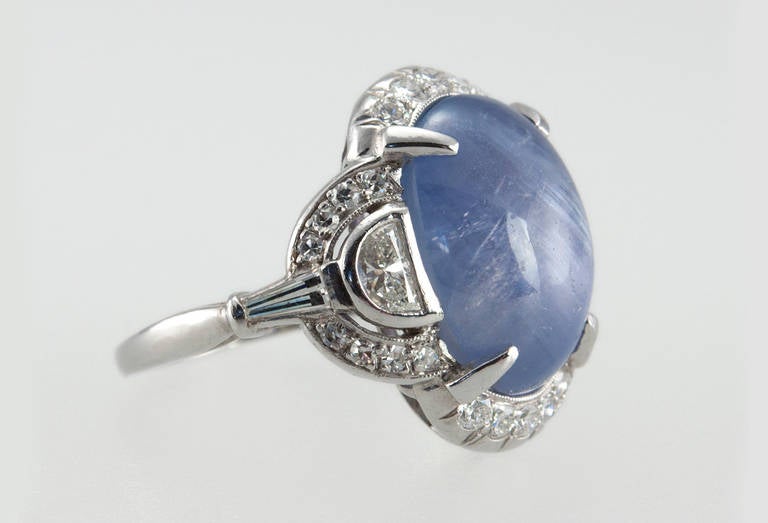 Women's Art Deco Cabochon Sapphire Diamond Ring For Sale