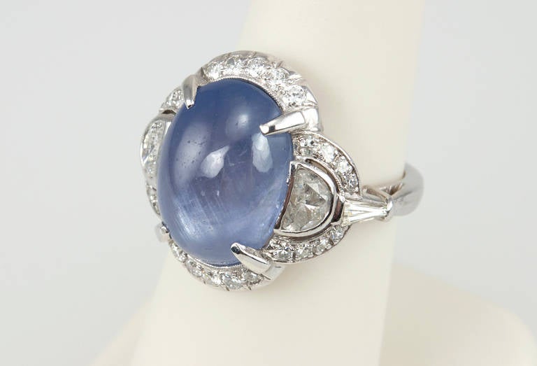 Art Deco Cabochon Sapphire Diamond Ring For Sale 2
