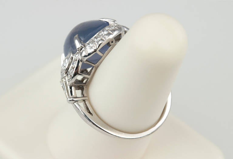 Art Deco Cabochon Sapphire Diamond Ring For Sale 3
