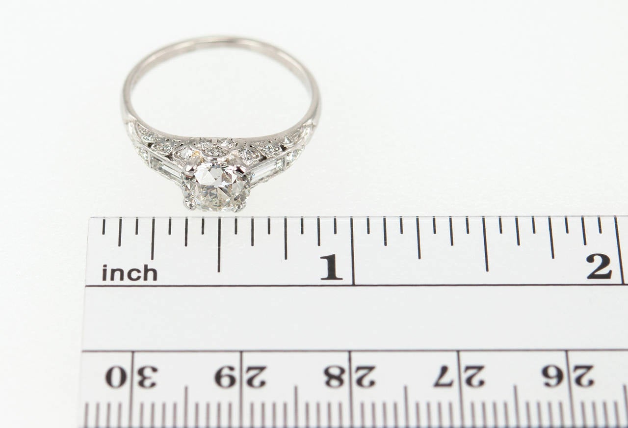 Art Deco 1.18 Carat Old European Cut Diamond Platinum Engagement Ring For Sale 5