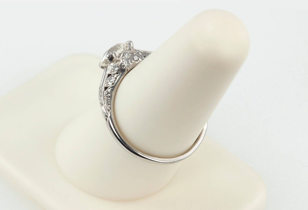 Art Deco 1.18 Carat Old European Cut Diamond Platinum Engagement Ring For Sale 4