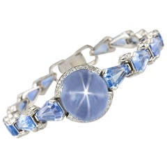 Oscar Heyman Art Deco Sapphire Diamond Platinum Link Bracelet