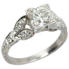 Old European Cut Diamond Platinum Engagement Ring 4
