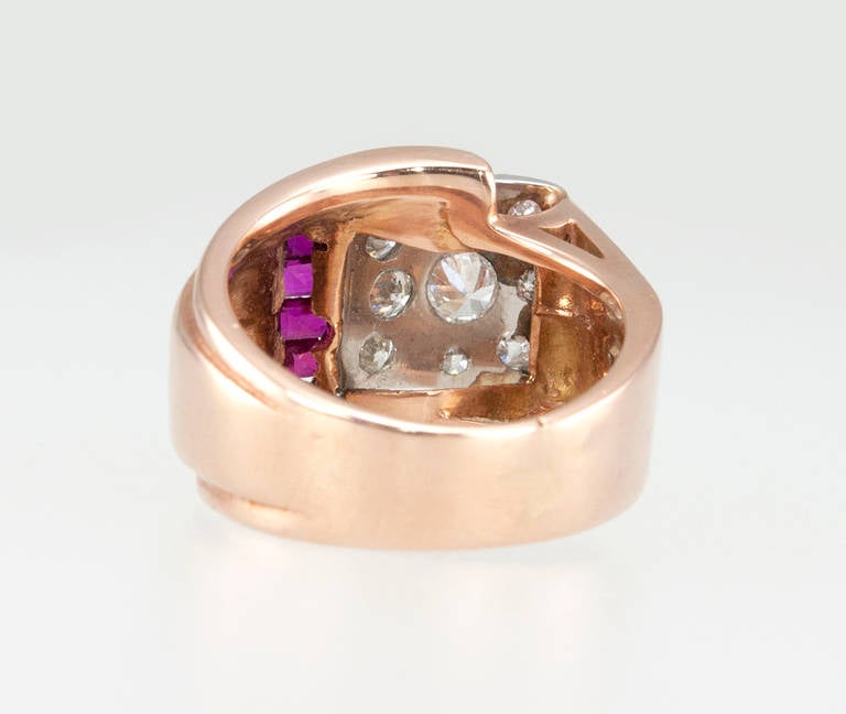 Ruby Diamond Rose Gold Retro Ring For Sale 5