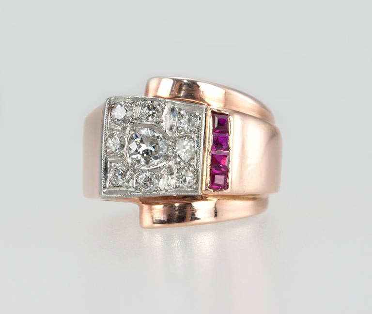 Women's Ruby Diamond Rose Gold Retro Ring For Sale