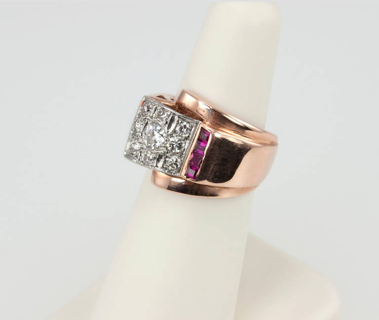 Ruby Diamond Rose Gold Retro Ring For Sale 2