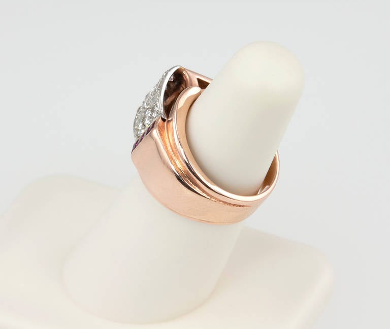 Ruby Diamond Rose Gold Retro Ring For Sale 3