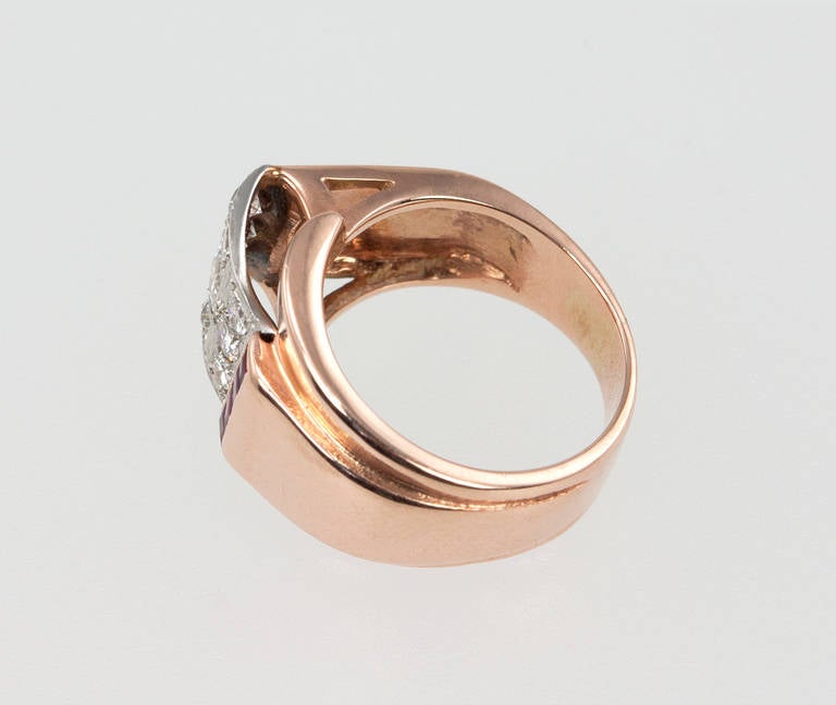 Ruby Diamond Rose Gold Retro Ring For Sale 4