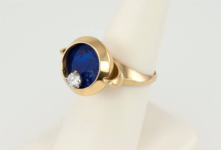Women's Unique Lapis Lazuli Diamond Gold Spinning Ring