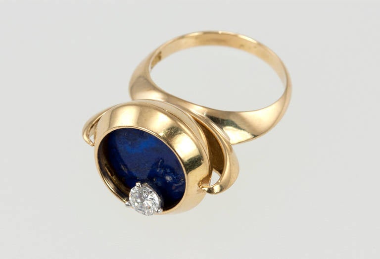 Unique Lapis Lazuli Diamond Gold Spinning Ring In Good Condition In Los Angeles, CA