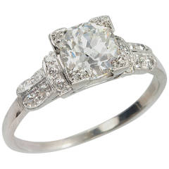 Art Deco 1.01 Carat Cushion Cut Diamond Platinum Engagement Ring 7