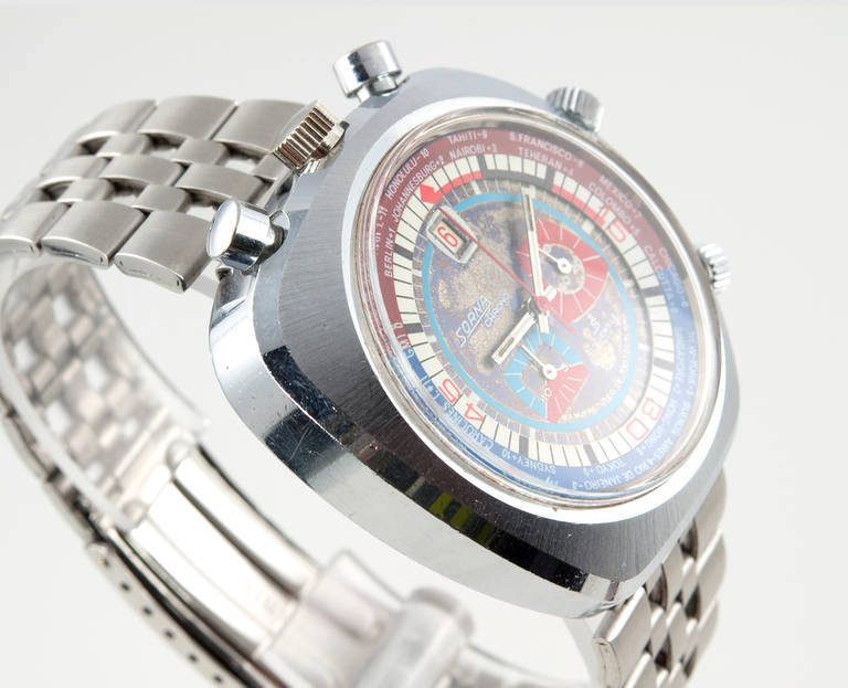 Sorna Stainless Steel Chronograph Wristwatch circa 1970s In Good Condition In Los Angeles, CA