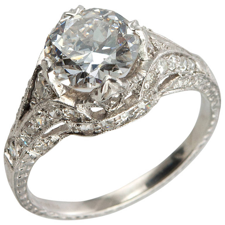 1.53 Carat Antique Diamond Engagement Ring For Sale