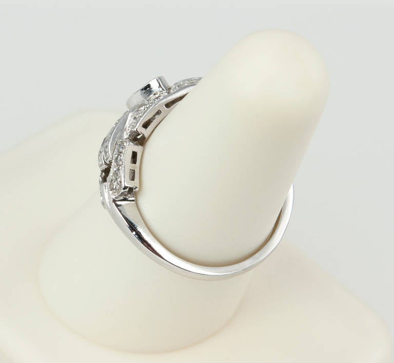 Art Deco Diamond Platinum Ring with Marquise Centre For Sale 3