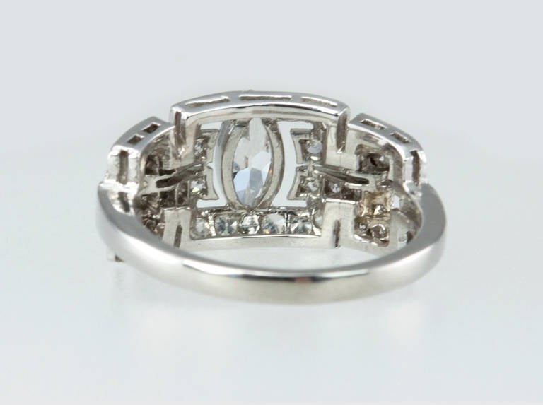 Women's Art Deco Diamond Platinum Ring with Marquise Centre For Sale