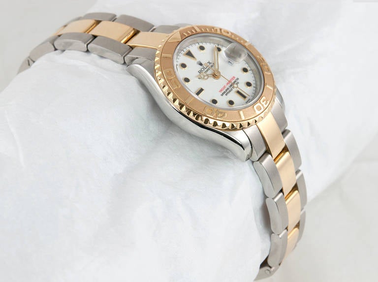 Rolex Lady's Stainless Steel and Yelllow Gold Yachtmaster Wristwatch  2001 In Excellent Condition For Sale In Los Angeles, CA