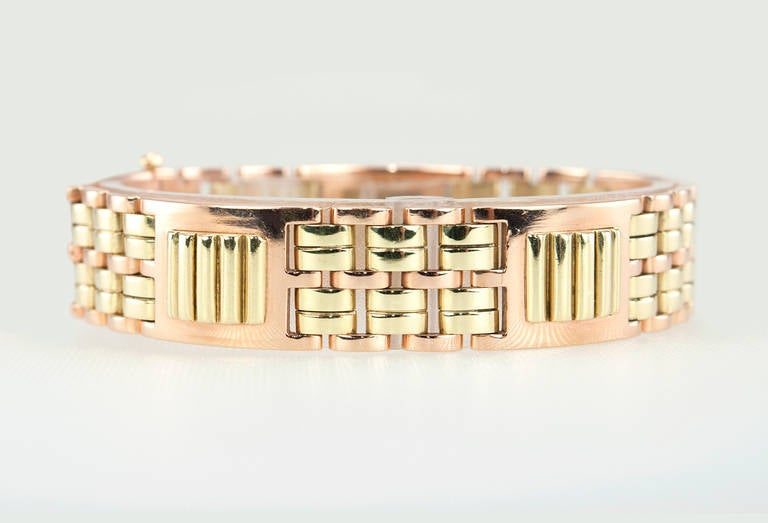 Cartier Retro Rose and Yellow Gold Link Bracelet In Excellent Condition For Sale In Los Angeles, CA