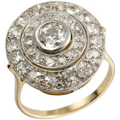 Old Mine Cut Diamond Yellow Gold Platinum Cluster Ring
