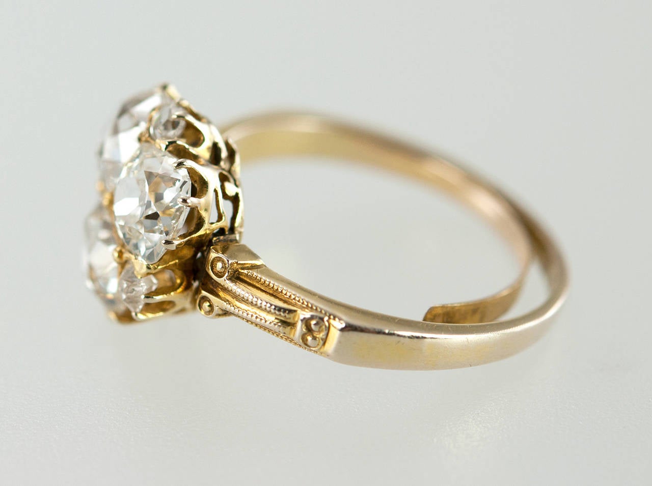 Unique Victorian Old Mine Cut Diamond Gold Ring For Sale 1