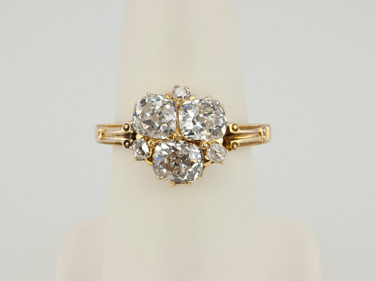 Unique Victorian Old Mine Cut Diamond Gold Ring For Sale 4