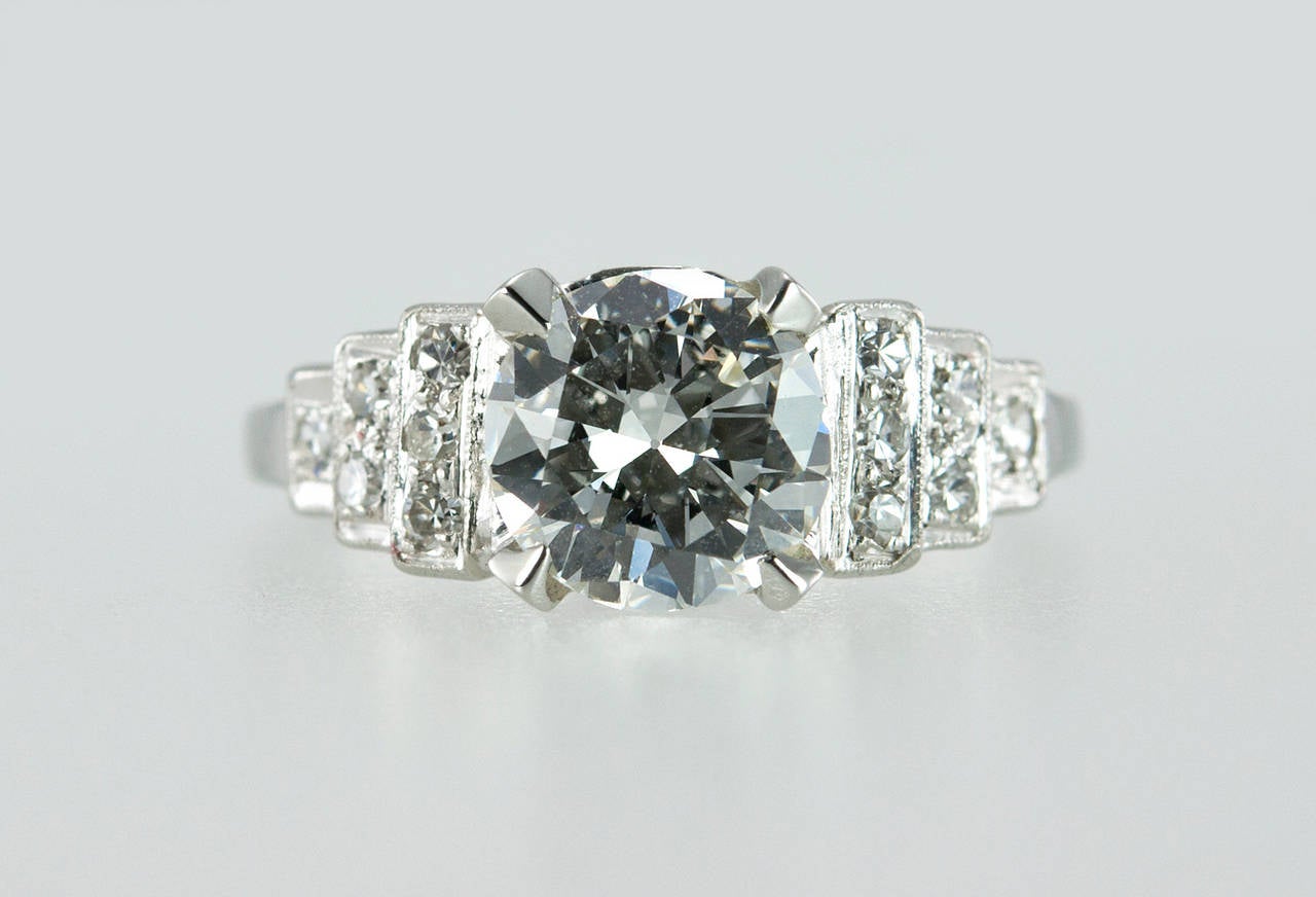 Art Deco 1.31 Carat Diamond Platinum Ring with Step Mounting For Sale
