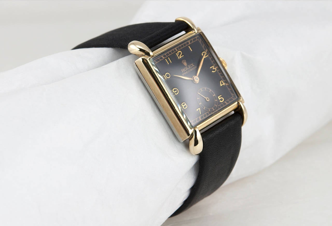 Rolex Gold and Steel Square Wristwatch with Black Dial Ref 4578 circa 1940s In Good Condition In Los Angeles, CA