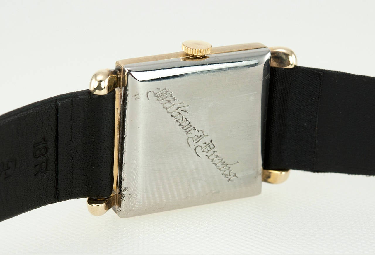 Men's Rolex Gold and Steel Square Wristwatch with Black Dial Ref 4578 circa 1940s