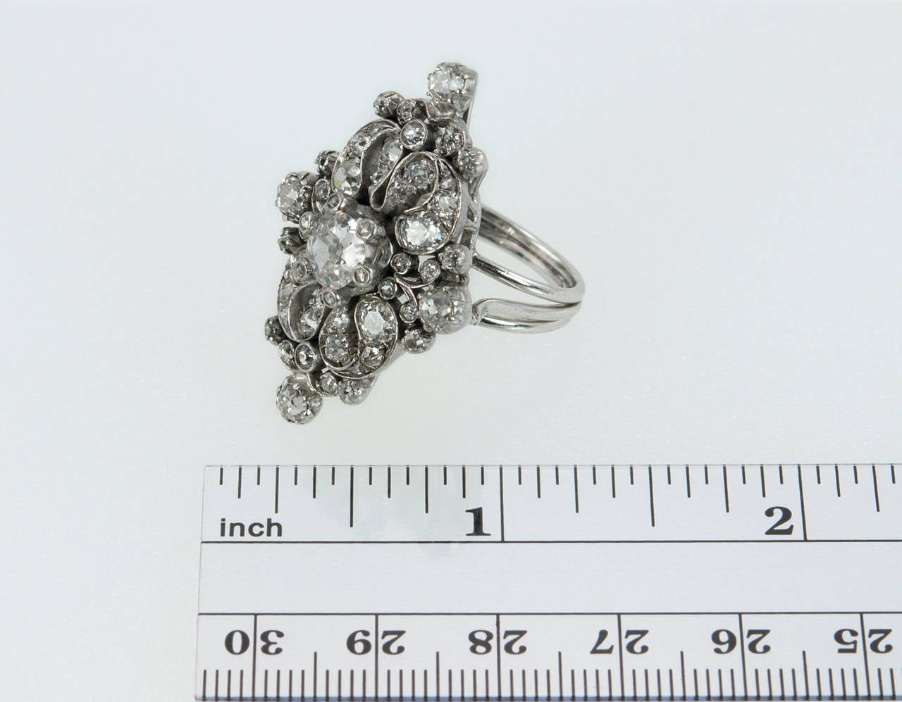 Old Mine Cut Diamond and Platinum Ring For Sale 5