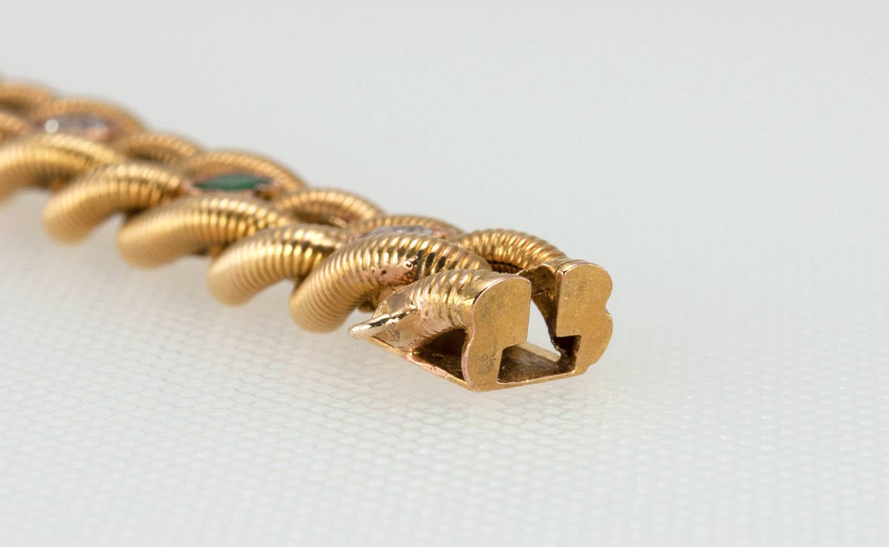 Victorian Emerald Diamond Gold Bracelet with Horseshoe Charm 4