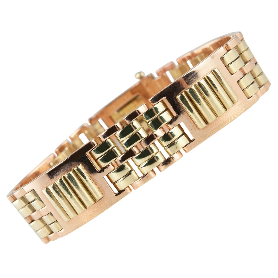 Cartier Retro Rose and Yellow Gold Link Bracelet For Sale