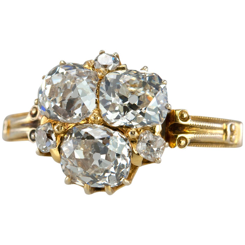 Unique Victorian Old Mine Cut Diamond Gold Ring For Sale