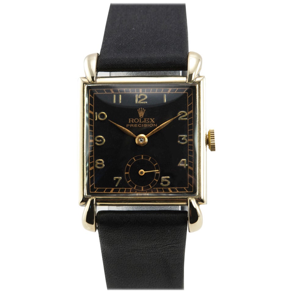 Rolex Gold and Steel Square Wristwatch with Black Dial Ref 4578 circa 1940s
