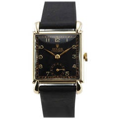 Rolex Gold and Steel Square Wristwatch with Black Dial Ref 4578 circa 1940s