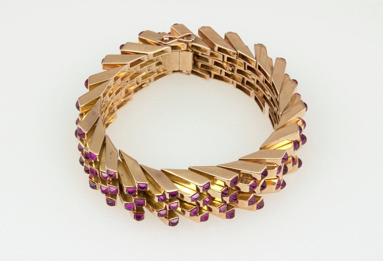 Retro Ruby and Gold Link Bracelet 5