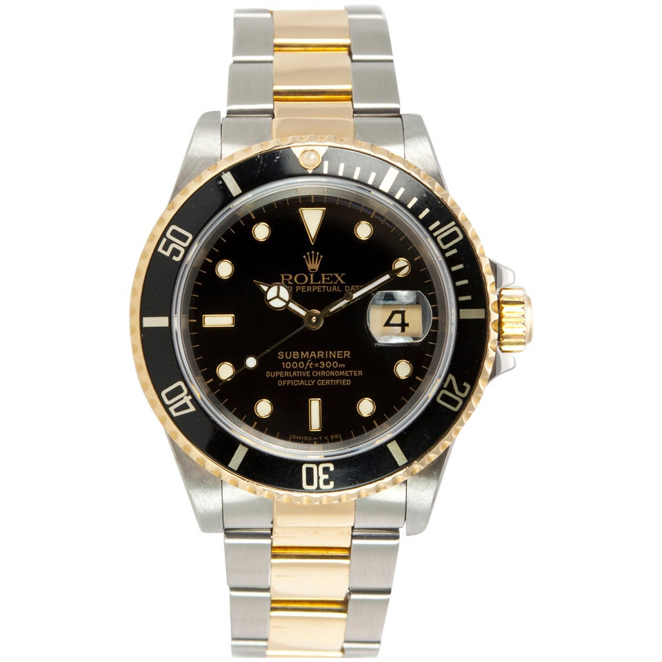 Rolex Stainless Steel and Yellow Gold Submariner Wristwatch Ref 16613 circa 1992