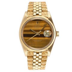 Rolex Yellow Gold Datejust Wristwatch with Tiger's-Eye Dial Ref 16018 circa 1978