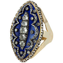 Navette Shaped Blue Enamel Diamond Ring