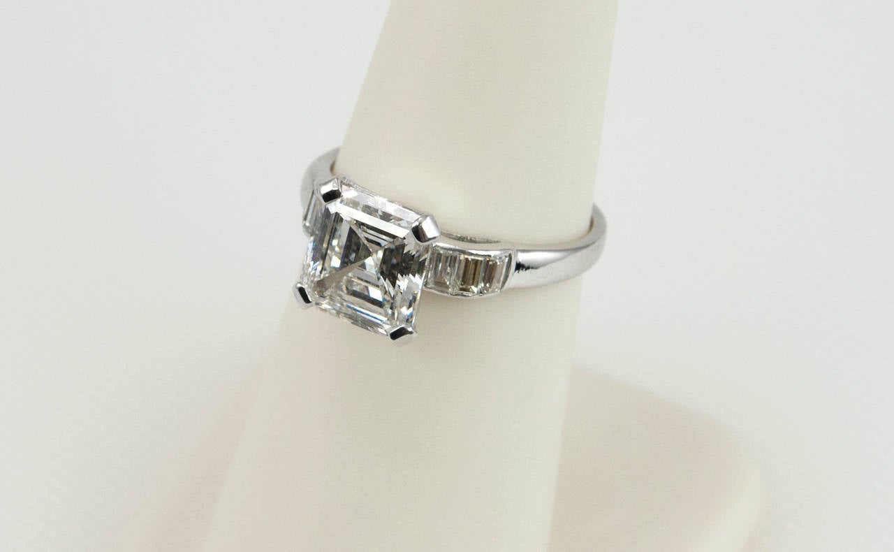Women's 2.26 Carat Square Emerald Cut Diamond Engagement Ring For Sale