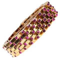 Retro Ruby and Gold Link Bracelet