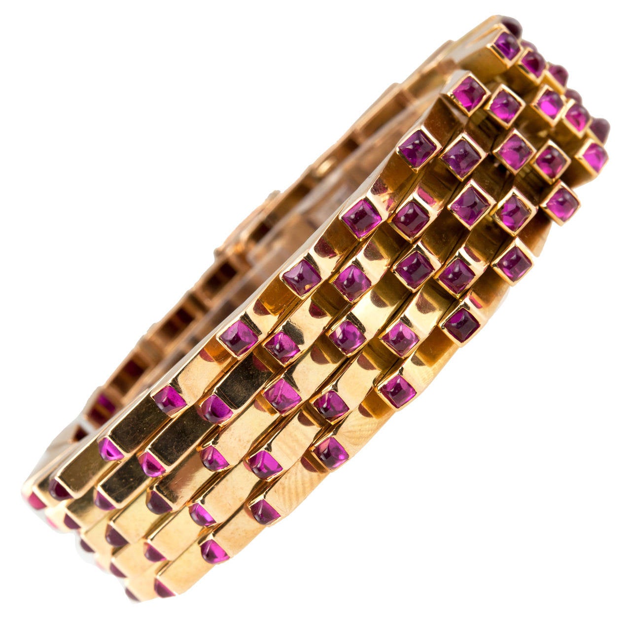 Retro Ruby and Gold Link Bracelet