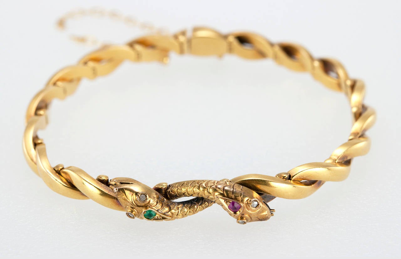 Victorian Two-Headed Snake Gold Bracelet In Excellent Condition In Los Angeles, CA