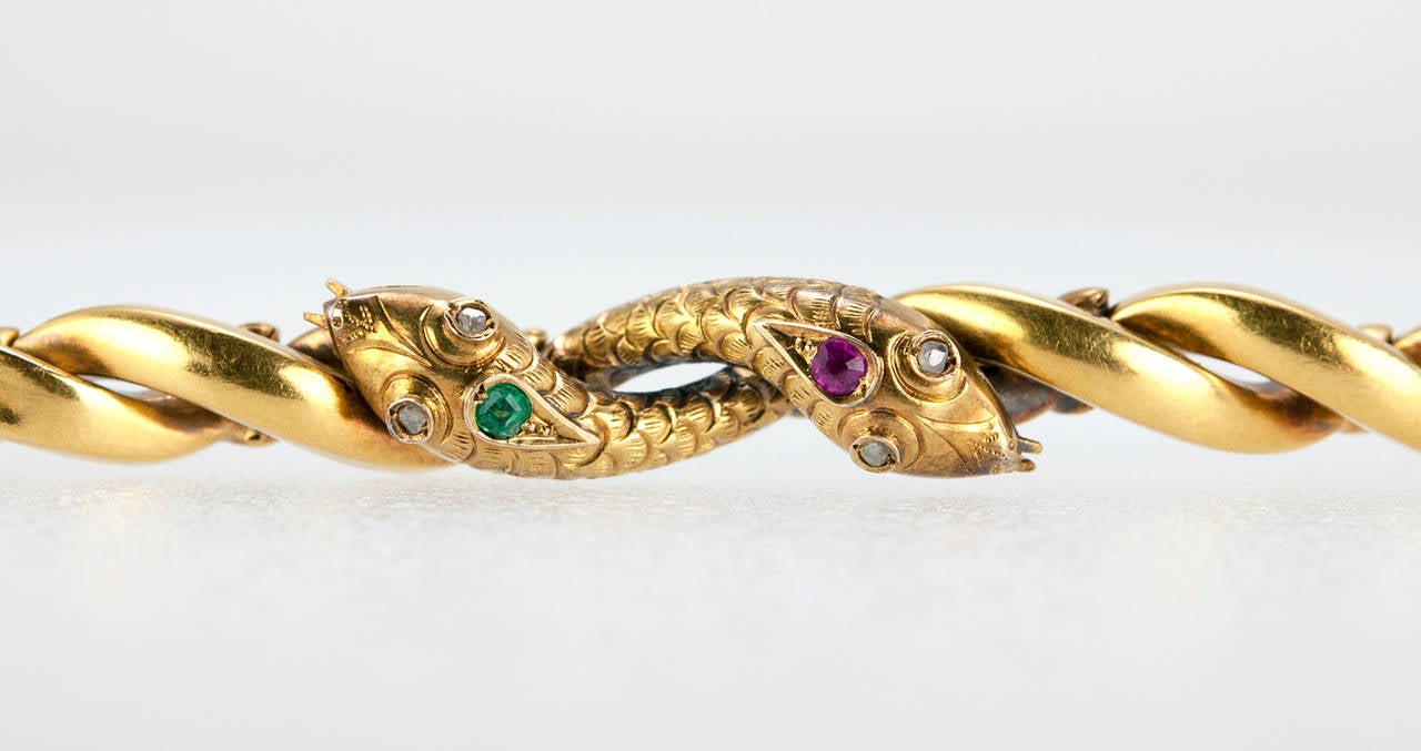 Victorian Two-Headed Snake Gold Bracelet 1