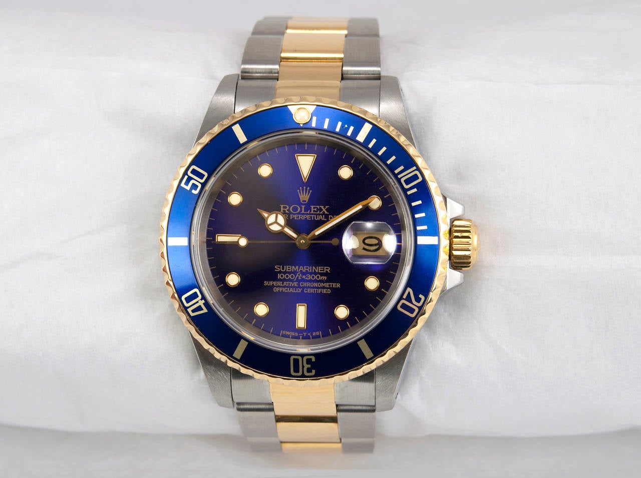 Men's Rolex Stainless Steel and Yellow Gold Submariner Wristwatch Ref 16613 1991