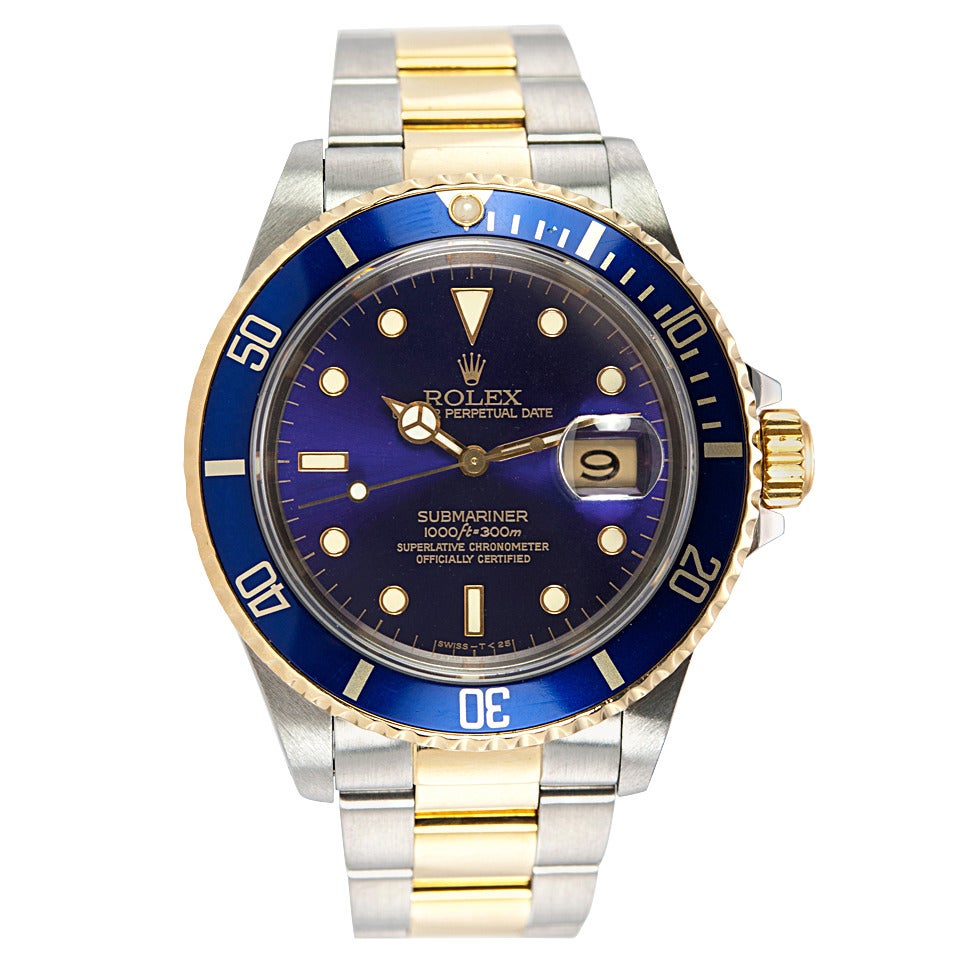 Rolex Stainless Steel and Yellow Gold Submariner Wristwatch Ref 16613 1991