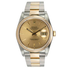 Rolex Stainless Steel and Yellow Gold Datejust Wristwatch Ref 16233 1988