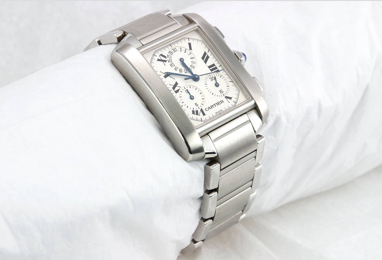 Cartier Stainless Steel Tank Francaise Chronoflex Wristwatch Ref W51024Q3 In Excellent Condition In Los Angeles, CA
