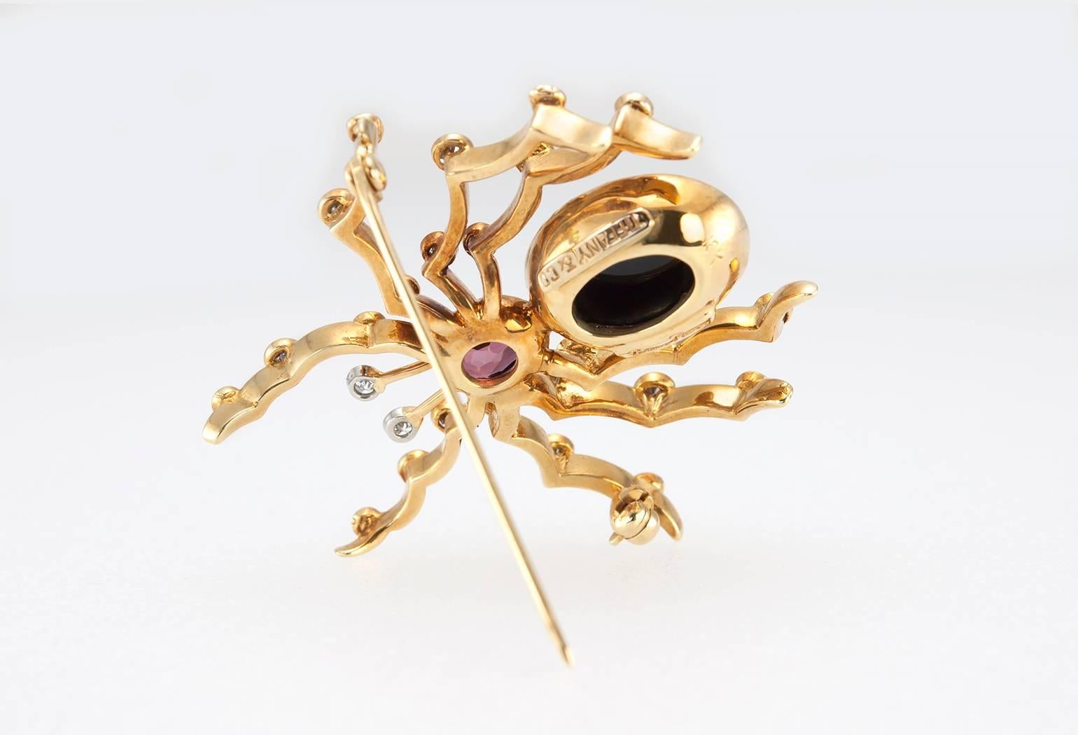 Tiffany & Co. Paloma Picasso Onyx Tourmaline Diamond Gold Spider Brooch 1
