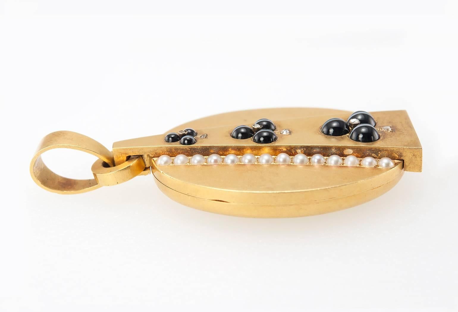 Women's Victorian Agate Pearl Diamond Gold Locket  For Sale