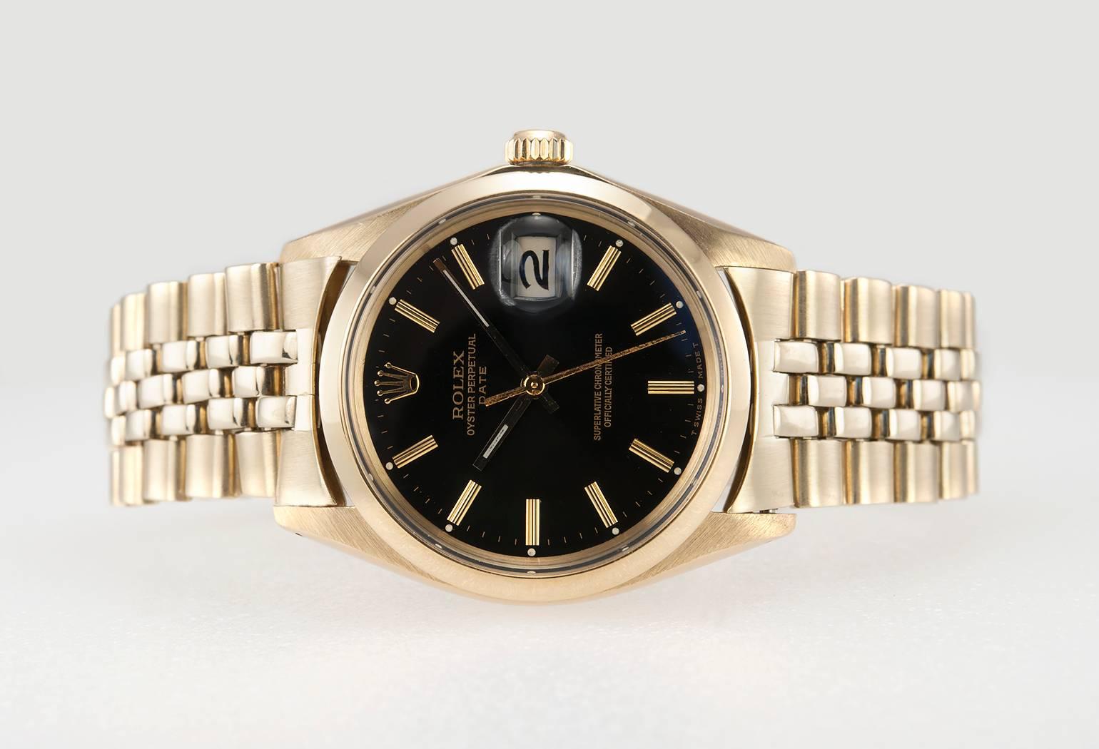 Rolex Yellow Gold Black Dial Date Wristwatch Ref 1503-8 In Excellent Condition For Sale In Los Angeles, CA